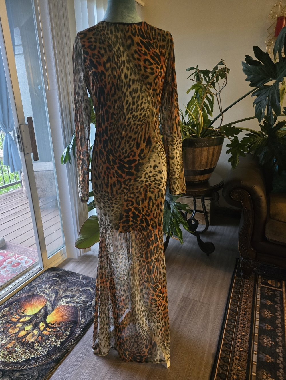 Leopard Print Long Sheer Maxi Dress